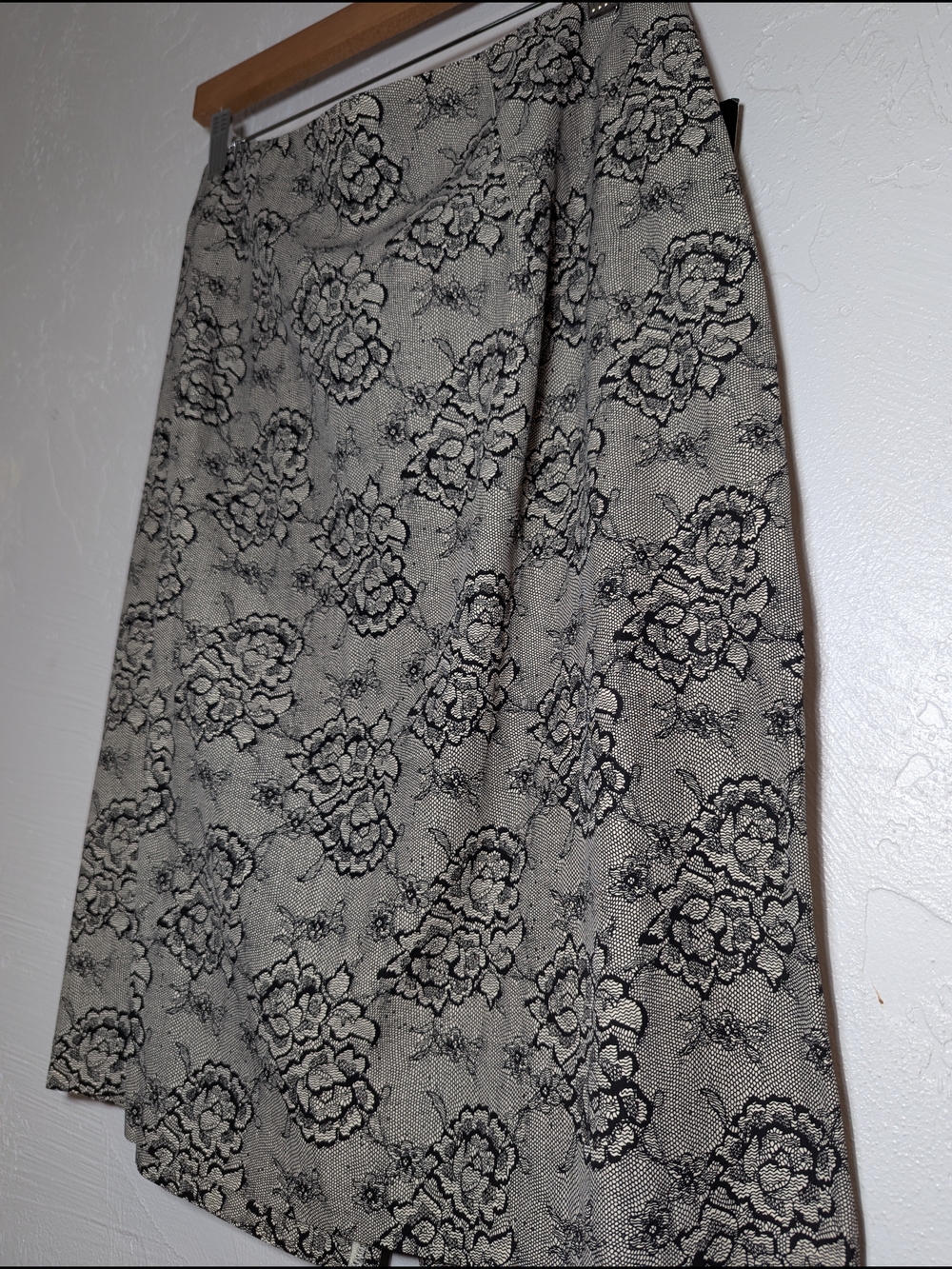 Vintage Deadstock Black Grey Floral Lace Pattern Skirt Whimsigoth Dark Romantic